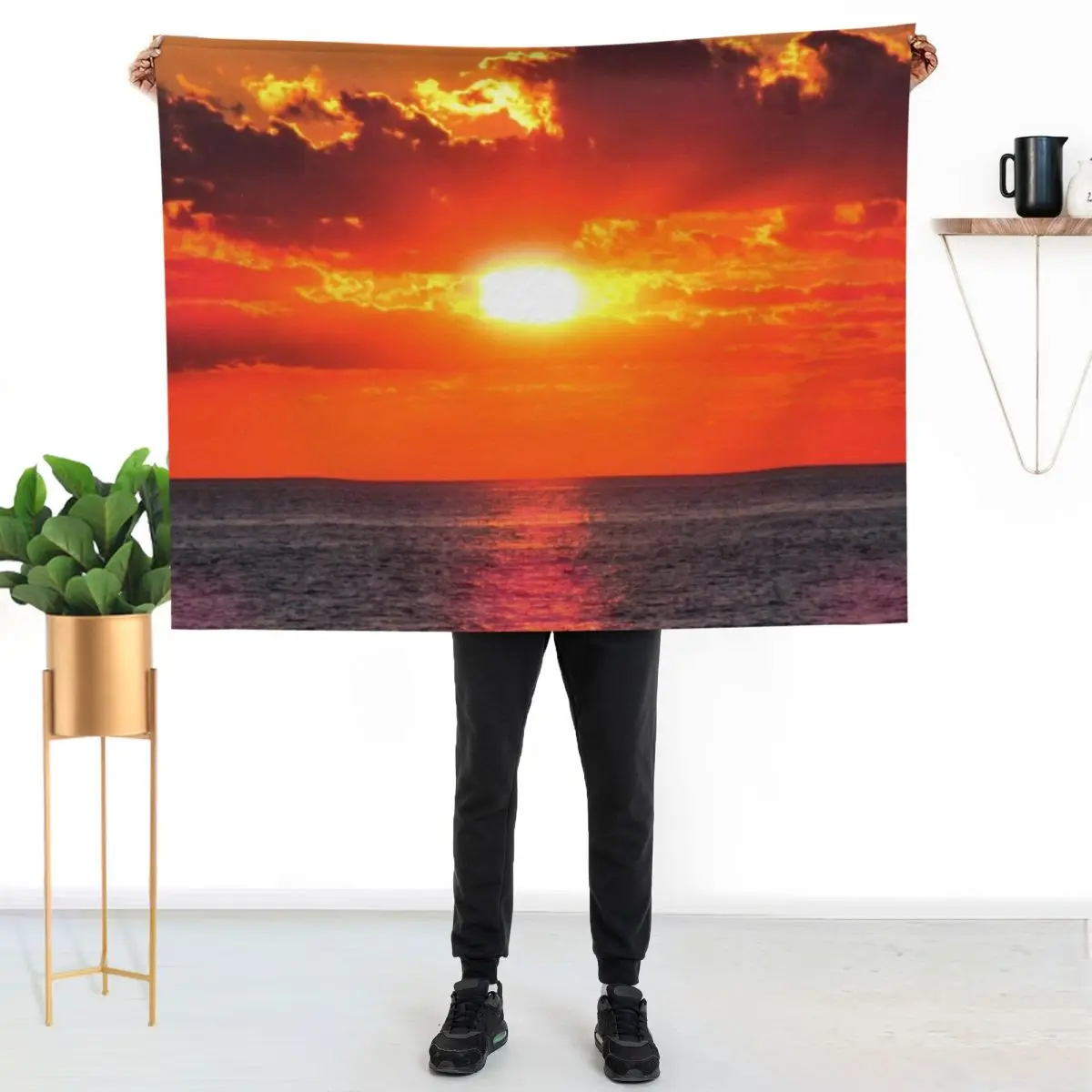 Lake Huron Sunset Throw Blanket Elegant Warm Throw Blanket for Hotel Home