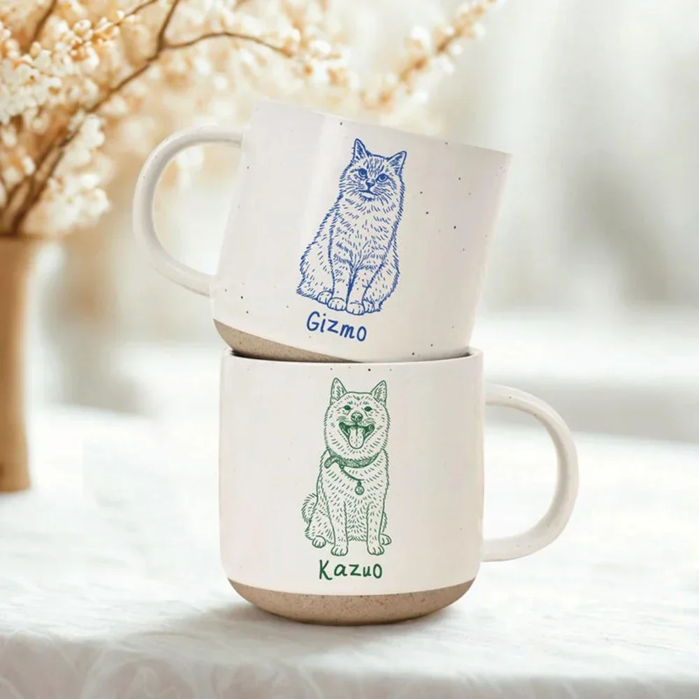 

Персонализированная керамическая кружка с портретом домашнего животного, индивидуальное имя, портрет собаки и кошки, минималистичная кофейная кружка, ретро-дизайн, подарок для собаки, мамы, любителя домашних животных