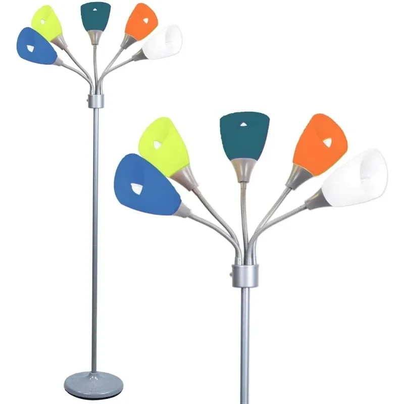 

Modern Floor Lamp - 5 Light Standing Lamp for Bedroom with Adjustable Acrylic Multi-Colored Shades - Tall Floor Lamp