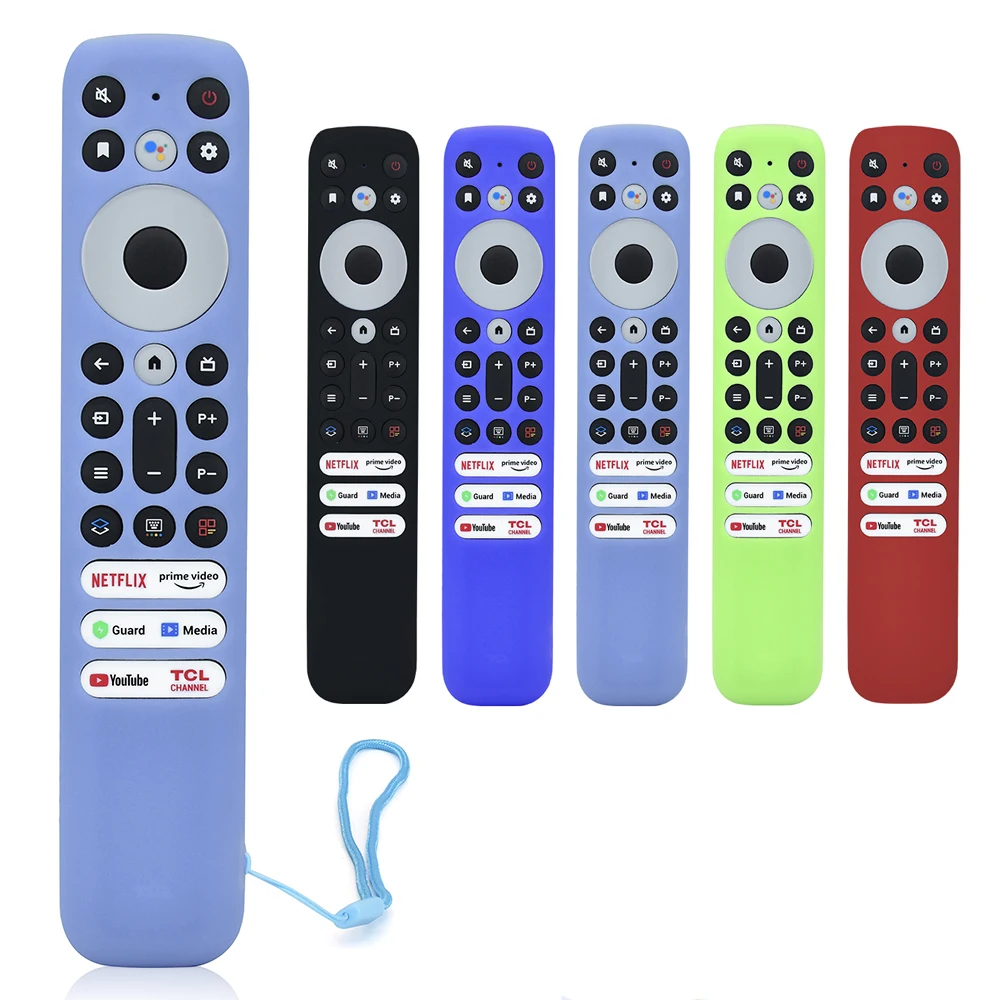 Silicone Remote Control Cover Case with Lanyard Anti Slip Television Remote Cover All Inclusive for TCL RC902V FMR1 Voice Remote 