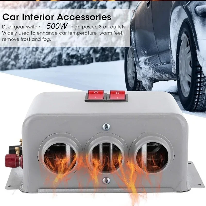 12V 24V 500W Car Heater Fan Warm Air Blower 3-Hole Heating Defroster Demister for Car Accessories Cooler Dryer Defogging