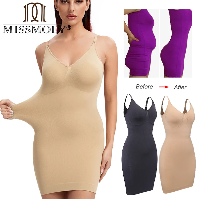 MISSMOLY Women Full Body Shapewear Camisole Slips V Neck Slimming Shaper Waist Trainer Corset Tummy Control Slip Under Dresses