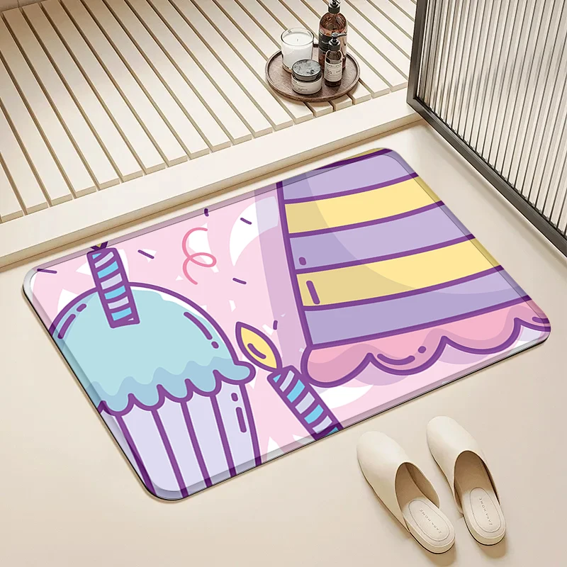 

Birthday Cake Hat Door Mat Non-Slip Absorbent Floor Rug for Home Party Bathroom Kitchen Decor