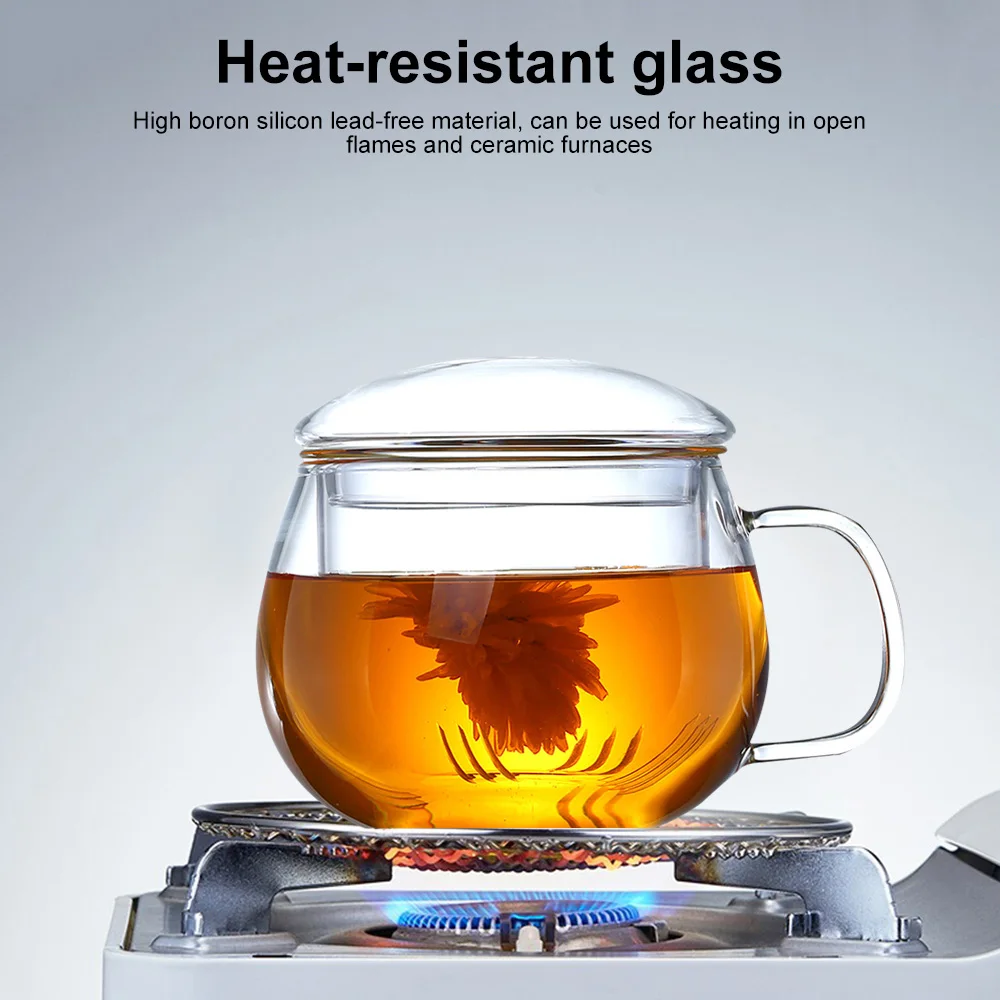 Creative Glass Tea Infuser Cup With Transparent Filter Handle Bamboo Lid Heat-resistant Flower Teacup Office Tea Mug Drinkware