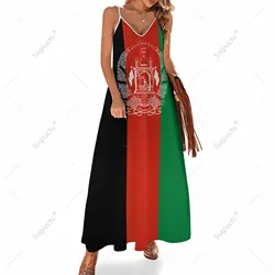 Long Dresses Dress Afghanistan Flag Print New Casual Sleeveless Women's V-Neck Printed Dress Swing Retro Dresses