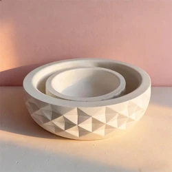 Large Round Storage Bowl Geometric Pattern Concrete Flowerpot Silicone Molds Plaster Tray Container Cement Plants Pot Mould