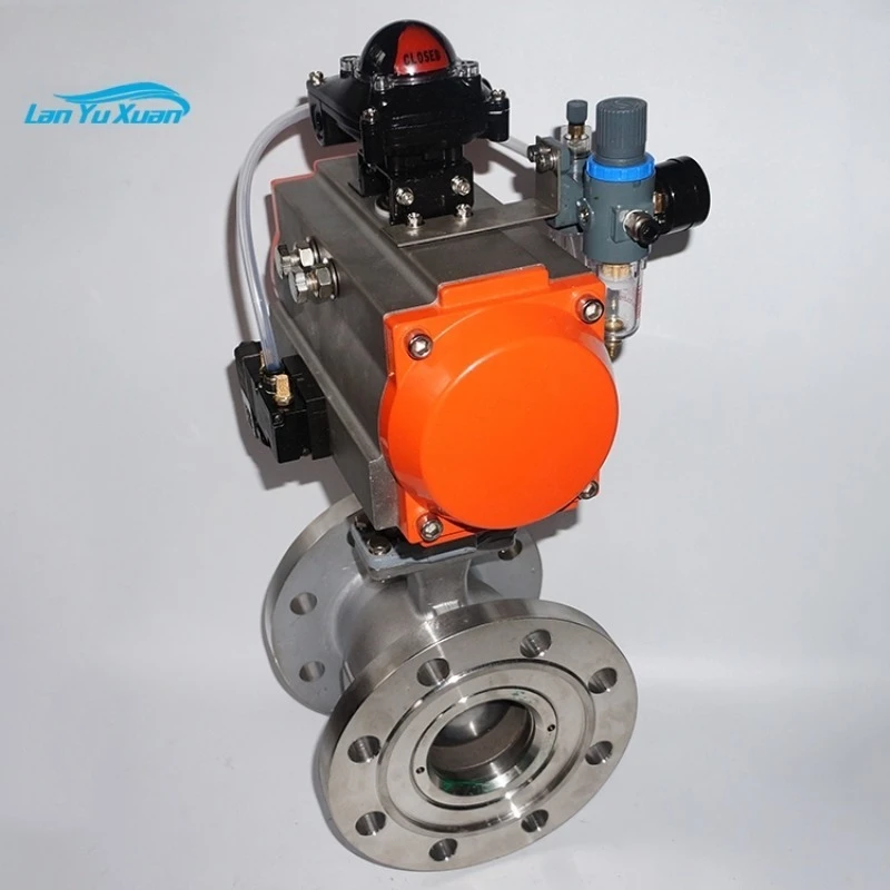 บอลวาล์วนิวแมติกแบบใช้มอเตอร์ไฟฟ้า WCB สูง ชนิด V ปรับการเชื่อมต่อหน้าแปลนควบคุมวาล์วผีเสื้อ