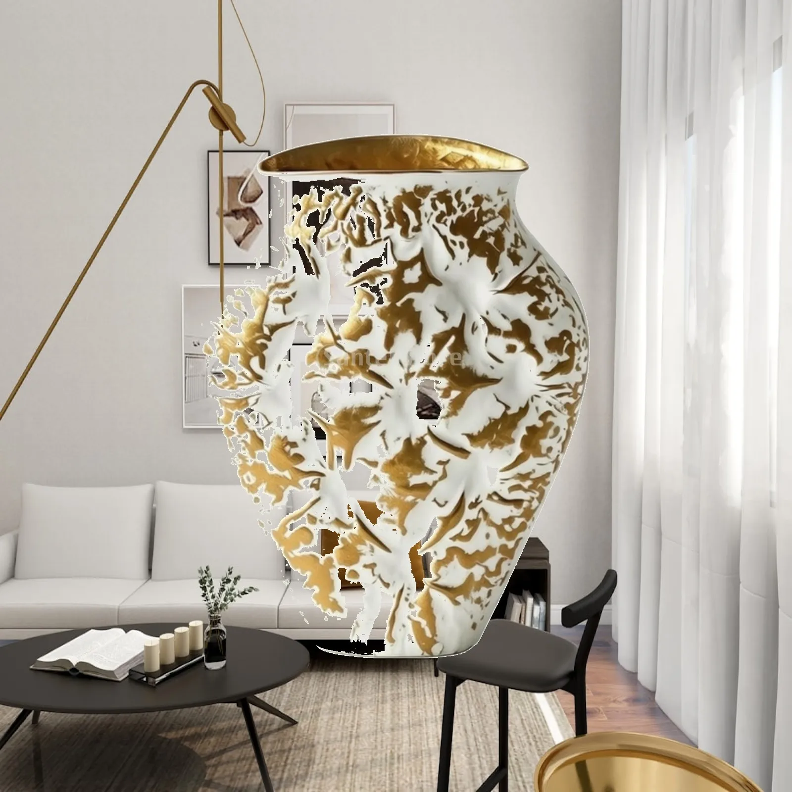 Decorative Vase with Embossed Decorations, Flower Vase, Textured Vase