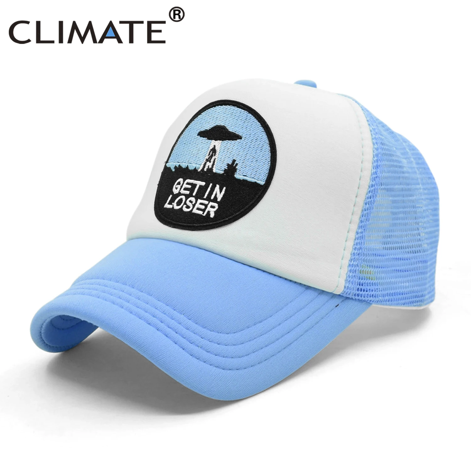 CLIMATE New Cool Alien Cap UFO Loser Trucker Cap for Summer Funny Get In UFO Loser Hat Baseball Cap Cool Summer Mesh Hip Hop Cap