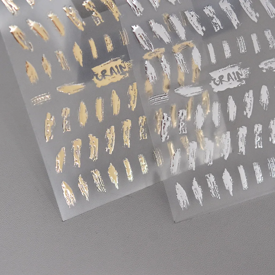 Gold Silver Laser Pink Metallic Irregular Texture Figures Adhesive Nail Art Stickers Slider Manicure Parts Supplies Charms 5D