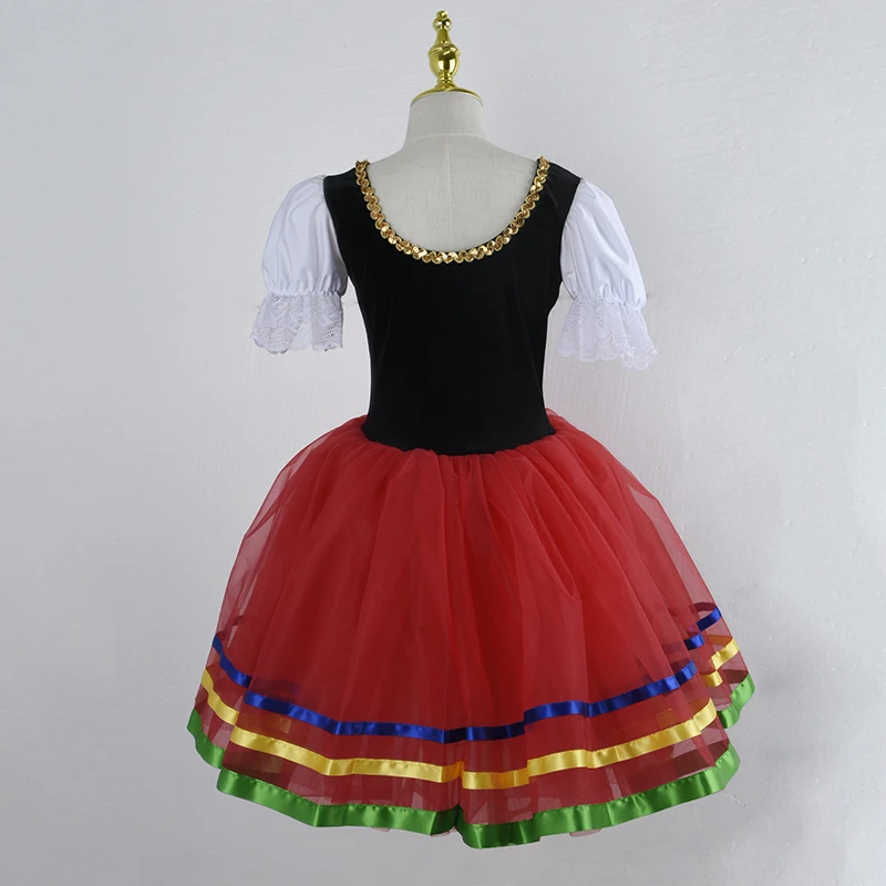 Robe Tutu de Ballet longue rouge pour filles, justaucorps de gymnastique, Costume de danse de princesse ballerine, tenue de fête d'anniversaire pour enfants