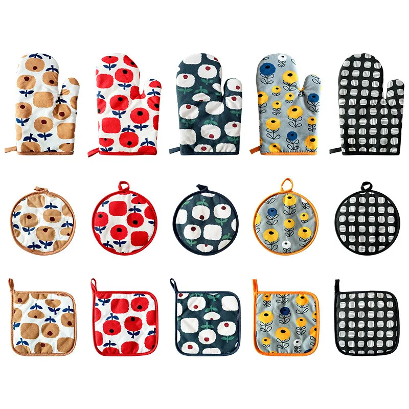 1Pc Round Square Cotton Placemat Heat Resistant Home Kitchen Baking Insulation Pad Microwave Glove