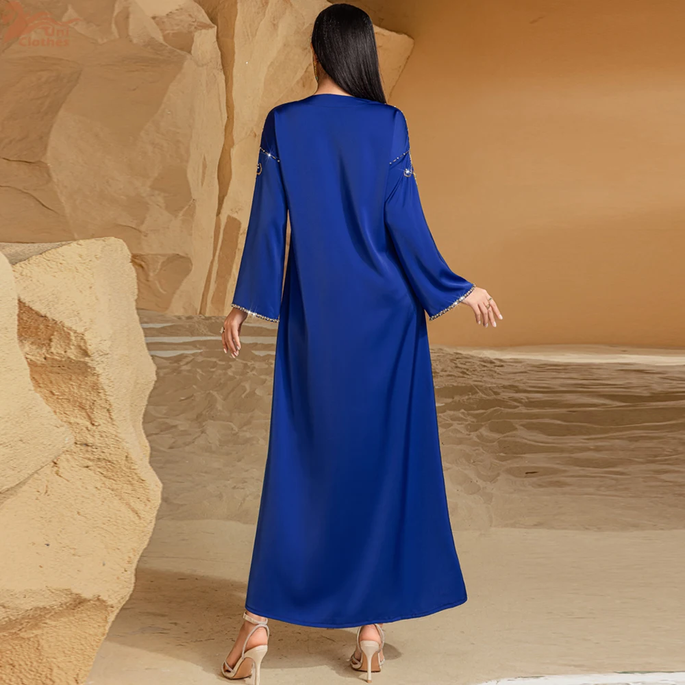 Vestido largo Abaya para mujer, Vestidos de fiesta musulmanes con diamantes, caftán marroquí Eid Ramadán Islam Dubai Abayas, bata árabe saudita Jalabiya