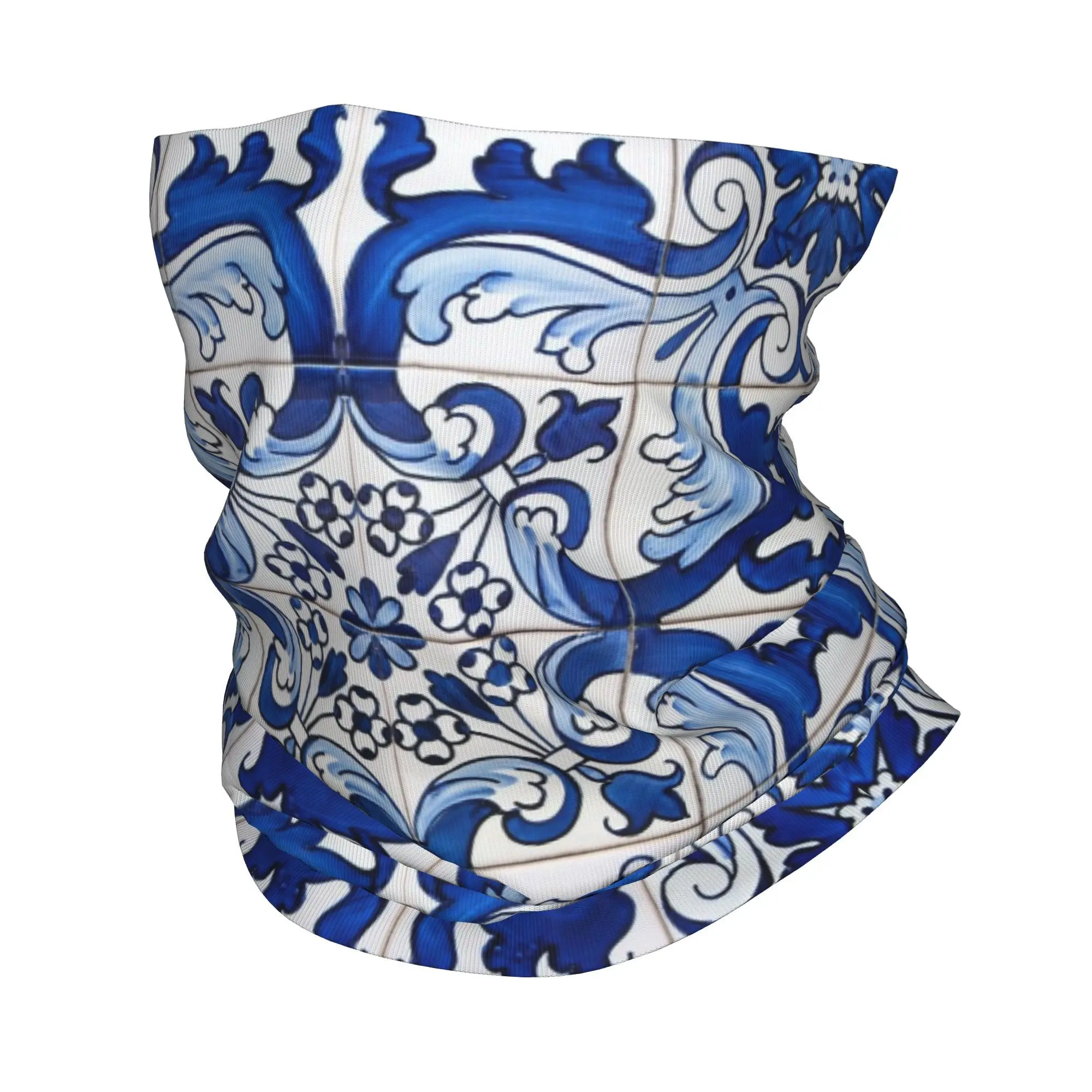 Antigo clássico lisboa azulejo telha floral bandana pescoço gaiter impresso máscara cachecol multi-uso balaclava correndo unisex