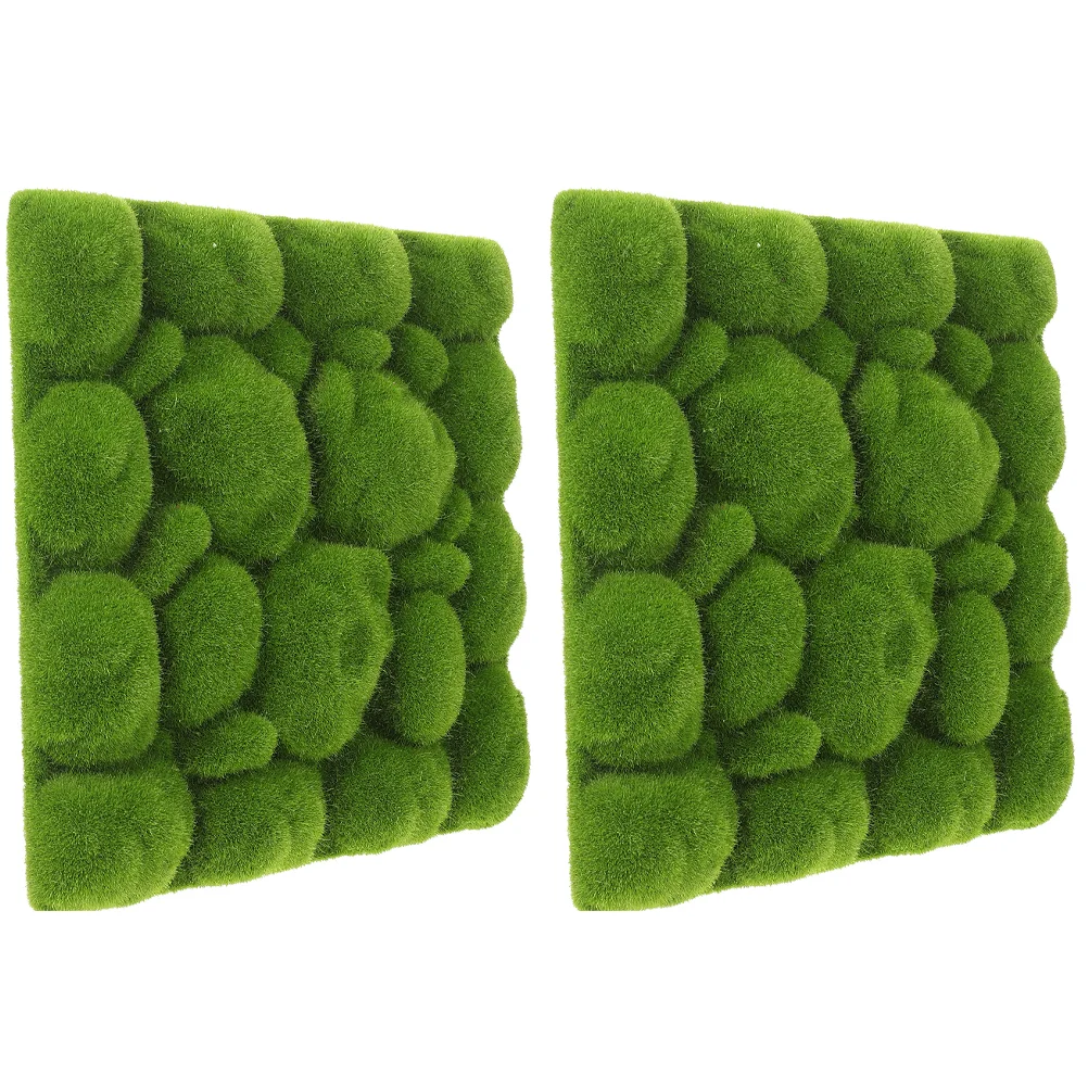 

2 Pcs Indoor Wall Decor Artificial Moss Turf Fake Panel Board Ornament Faux House Plants