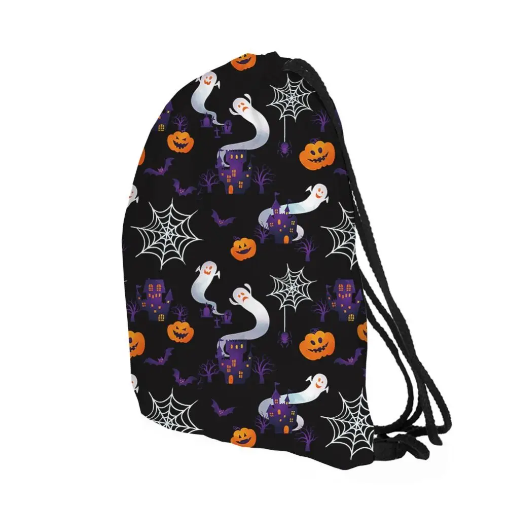 Stylish Creative Drawstring Bag Portable Foldable Halloween Backpacks Waterproof Cartoon Pumpkin School Bags Yoga