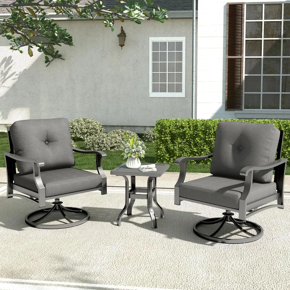 

Outdoor Swivel Rocking Chairs, 3 Piece Metal Patio Rocking Chair w/Coffee Table, Aluminum Patio Bistro Furniture, Customized