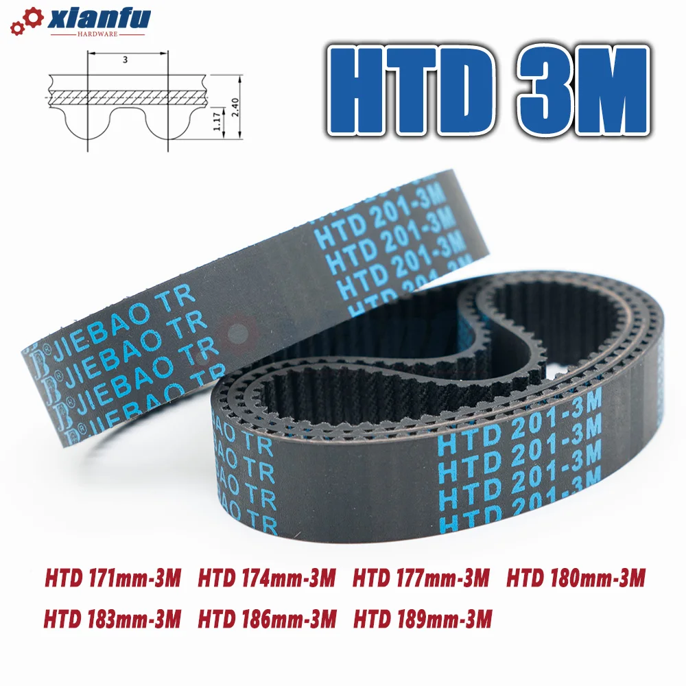 HTD 3M Rubber Timing Belt Perimeter 171 174 177 180 183 186 189mm 3M Drive Width 5~30mm Length 171~189mm HTD3M Transmission