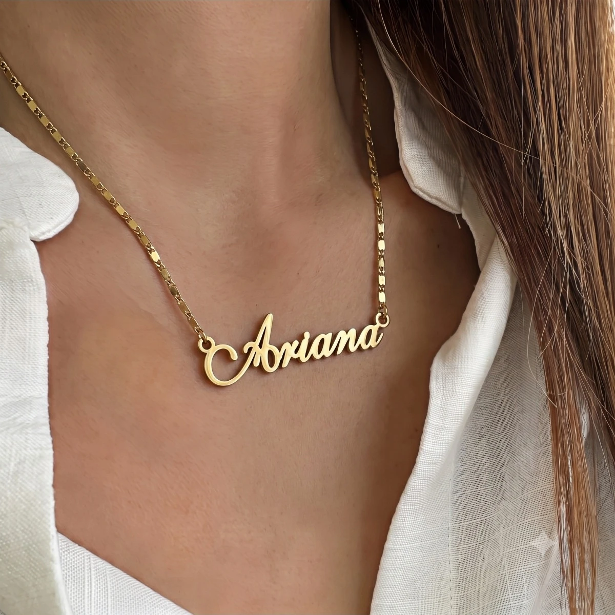 Personalized Custom Name Necklace Stainless Steel Gold Rose Gold Silver Optional  Pendant Women Daily Wear Jewelry Gift