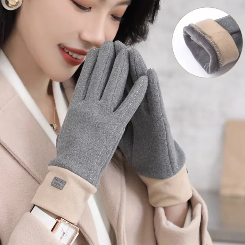 

New Winter Women Keep Warm Touch Screen Fleece Thickened Not Bloated Cycling Driving Fashion Elegant Windproof Soft Gloves