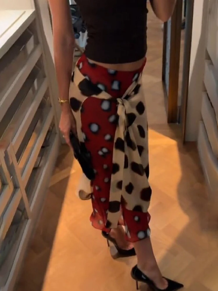 Schicker Retro Zweifarbiger Polka-Dot Wickelrock für Damen, Hochgeschnittener Chiffon Stylischer Midirock, Sommer Casual Urlaubs-Streetwear – Detail 3