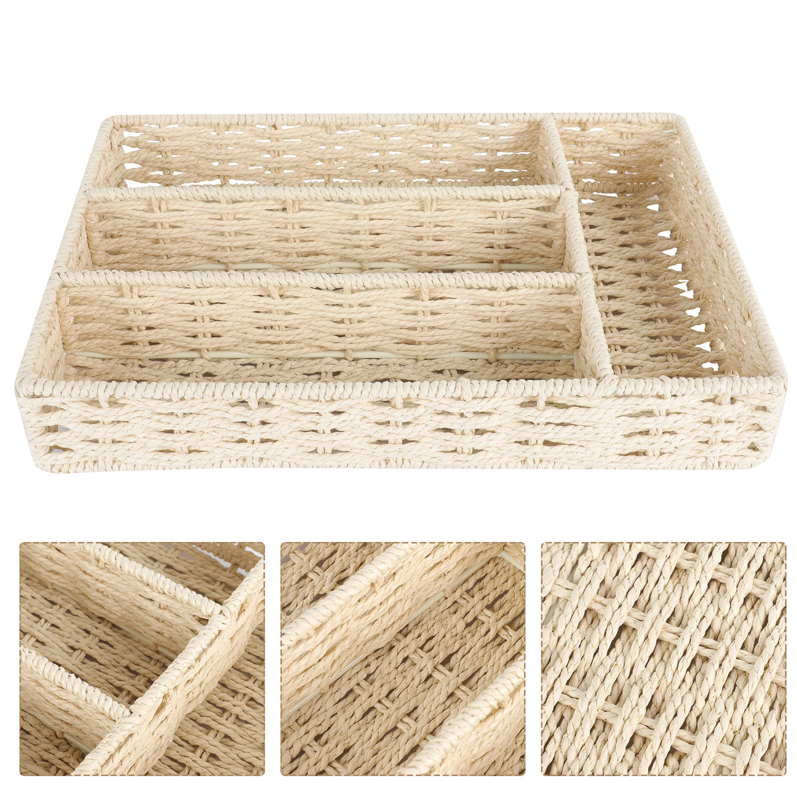 

Wicker Storage Handmade 4 Compartments Tea Table Organizer Material Smooth Living Room Bedroom Organizer Container