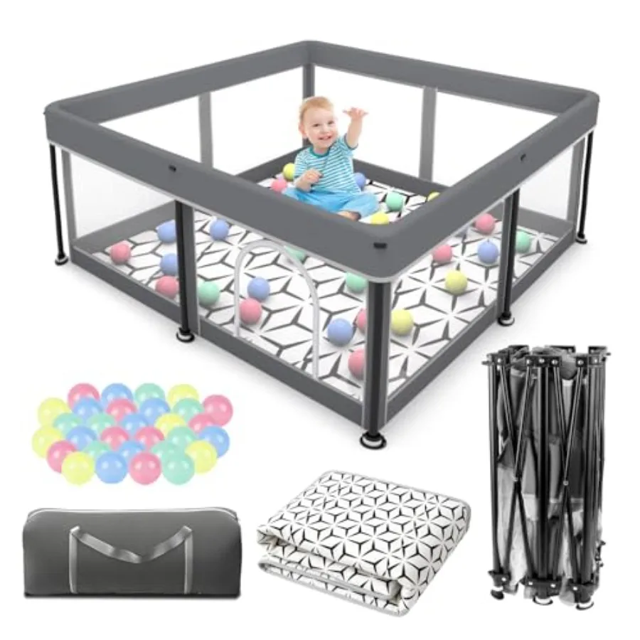 

Foldable Baby Playpen with Mat - PortableSpacious and Sturdy Playpen for Babies and Toddlers Quick 1-Minute Setup Travel-Friend