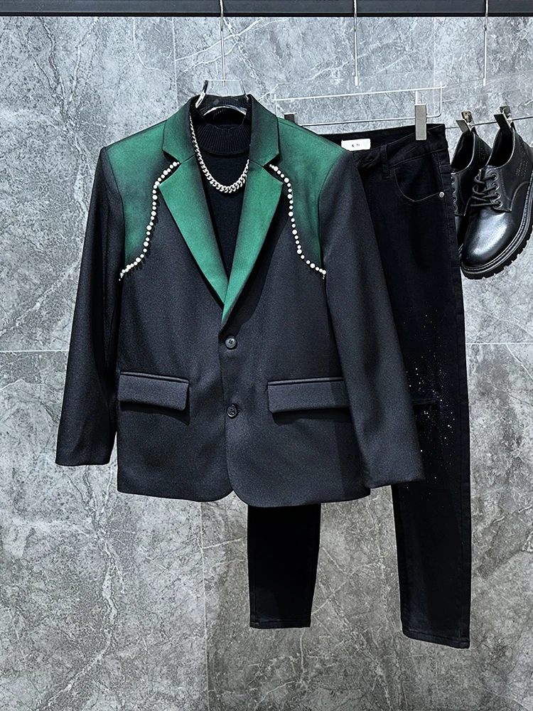 

Trendy adient Color oulder Pad Suit Jaet for Men Casual Spring Autumn Long Sve Regular Fit Korean Sle Single Button