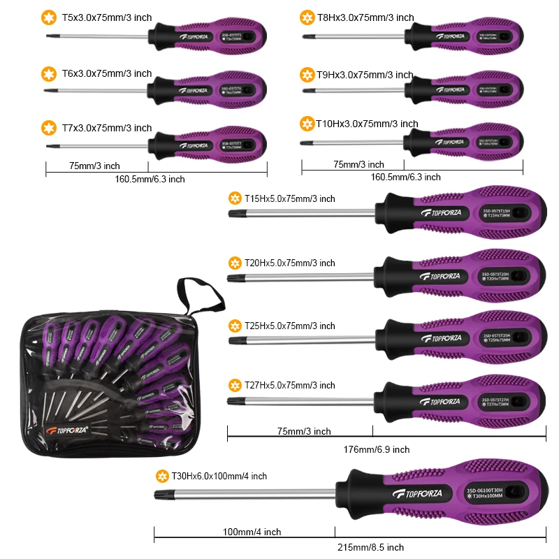 11 PCS Torx Screwdriver Set Magnetic Star Shape Bits Multi-tool Kit T5-T30 Screw Driver Set forTelephone Repair Hand Tool Set