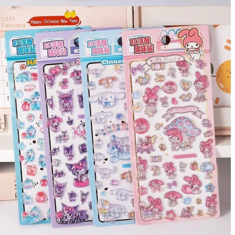 

4 шт., милые 3D рельефные наклейки Sanrio, мультяшные наклейки Kuromi My Melody, сделай сам, ноутбук, телефон, скрапбук, дневник, украшение на холодильник, наклейка