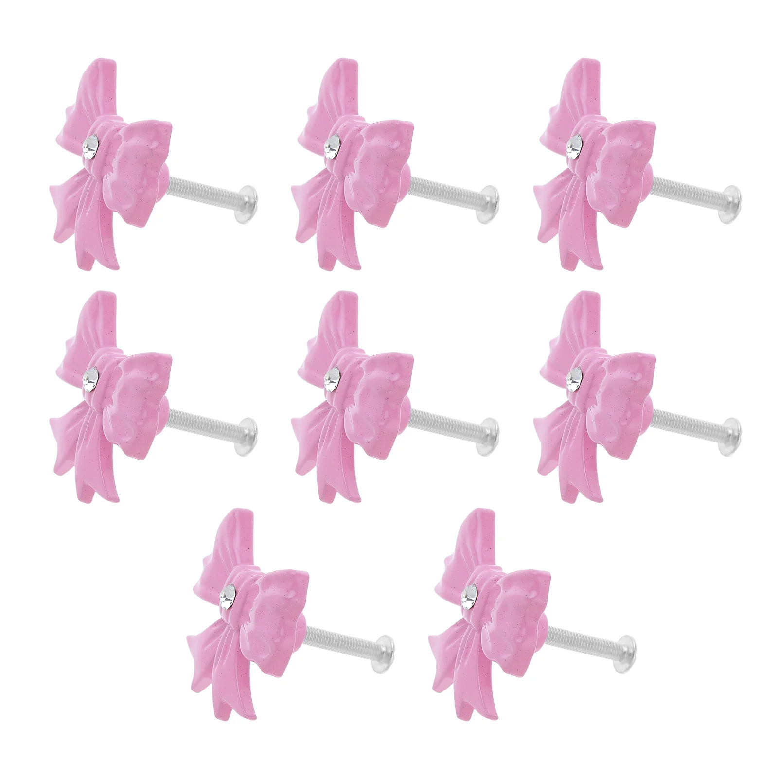 

8pcs Bow Drawer Knobs Pink Metal Bowknot Cabinet Handles For Dresser Wardrobe Closet Desk Single Hole Cupboard Pulls
