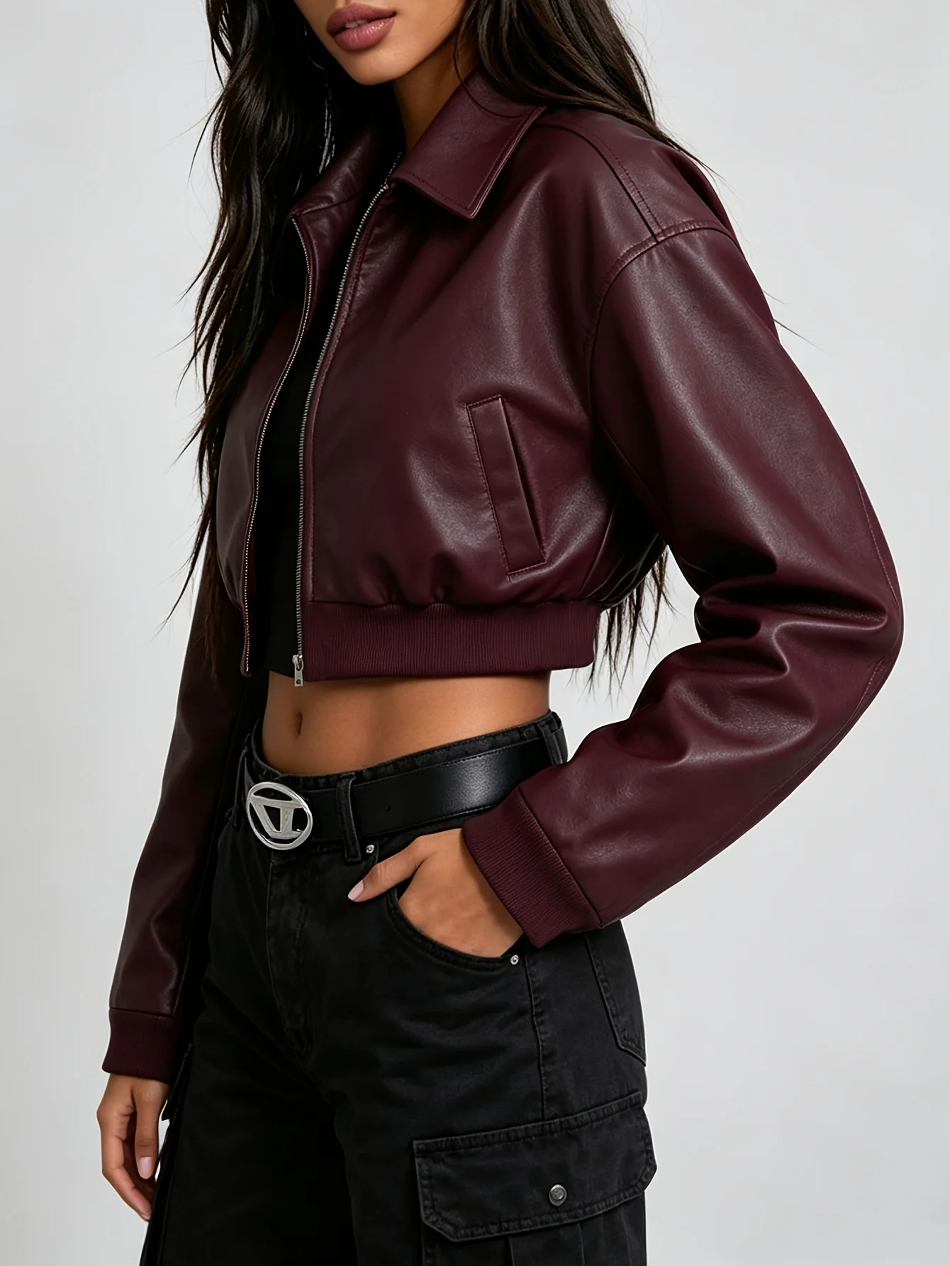 Damen-Herbstjacken mit Gürtel, kurze Lederjacken, elegante, schmale, warme Damenjacke, Street-Chic, lässige Vintage-Jacke, Neu – Detail 6