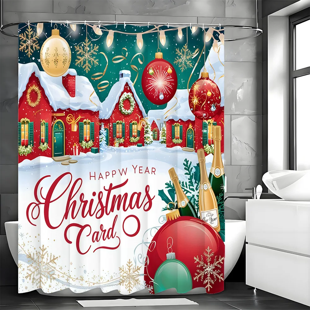 

Creative Christmas Snowhouse Shower Curtain Washable Dirt-Resistant Shower Head waterproof Polyester Bath Curtain