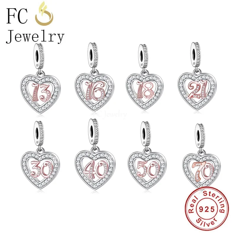 

FC Jewelry Fit Original Pan Charms Bracelet 925 Silver 13th Birthday Number Bead For Making Women Wedding Anniversary Berloque