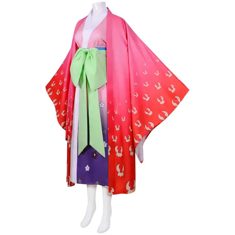 Disfraz de Anime One Kozuki Hiyori para mujer, Kimono, uniforme de Carnaval de Halloween, traje con estampado rosa, trajes con cinturón y lazo