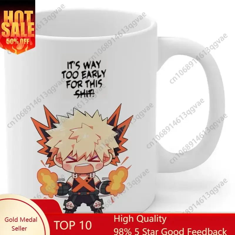 

[TokiBearCo Original Design] Chibi Bakugo It's Too Early for This! Funny MHA Anime Quote Mug Funny Gift for Friends Anime Fan