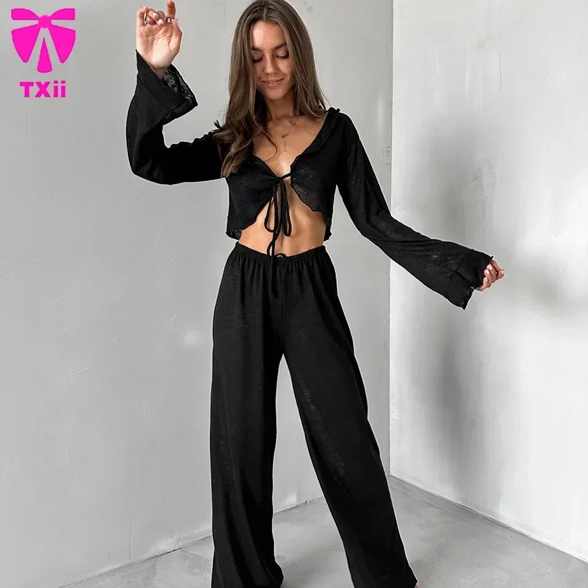 2024 European and American Autumn New Modal Long Sleeve Pants Pajamas Women Fashion Casual Loose Home Clothes