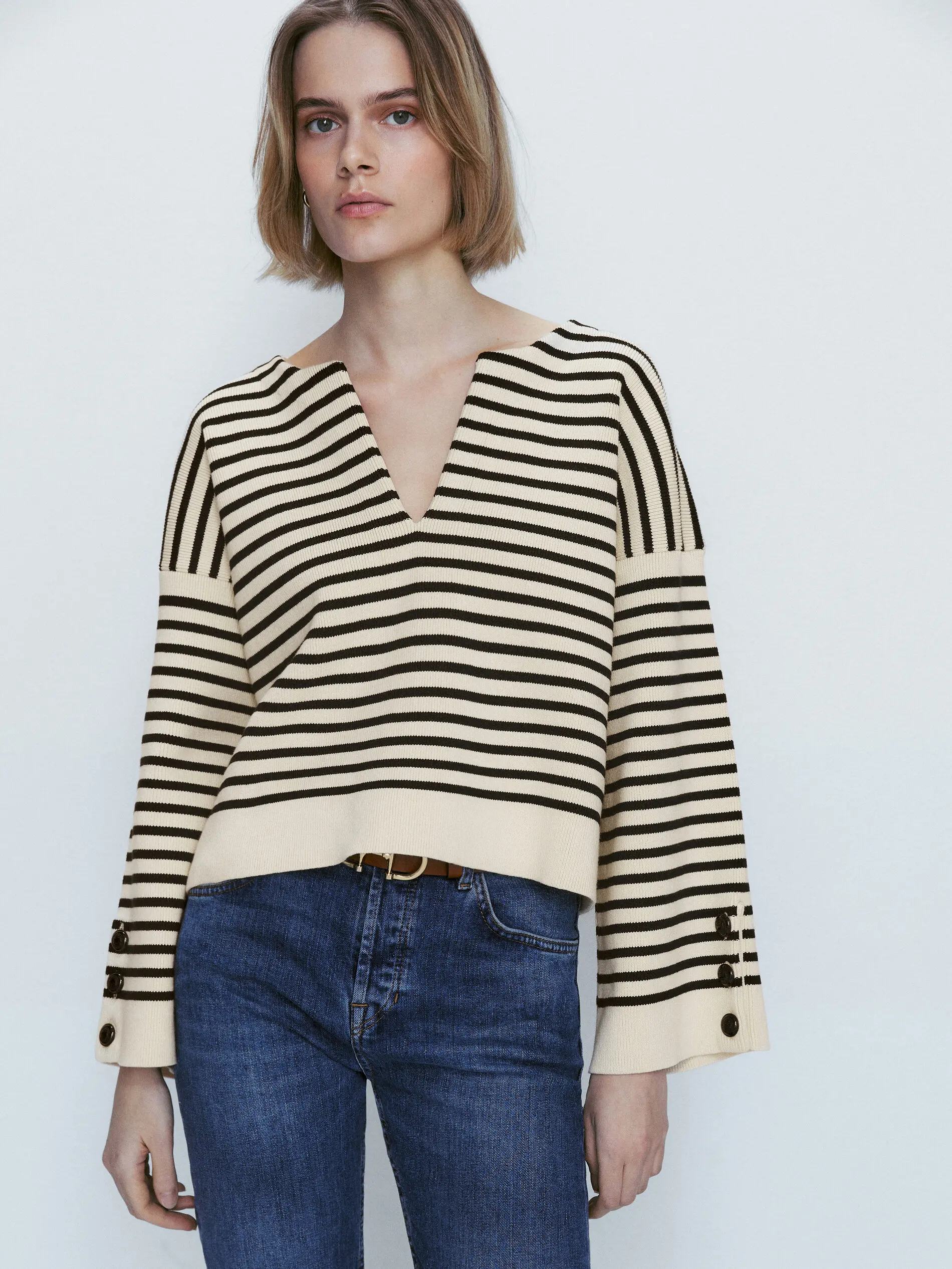 Ethereal MD 2023 autumn new style of Temperament striped knit V-neck loose long-sleeved sweater