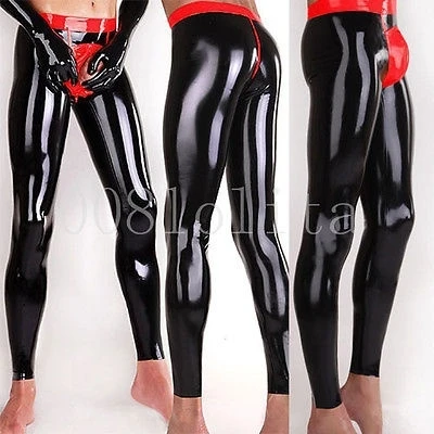 

Latex Rubber Fashion Sport Red and black Highlight the crotch Pants Size XXS~XXL