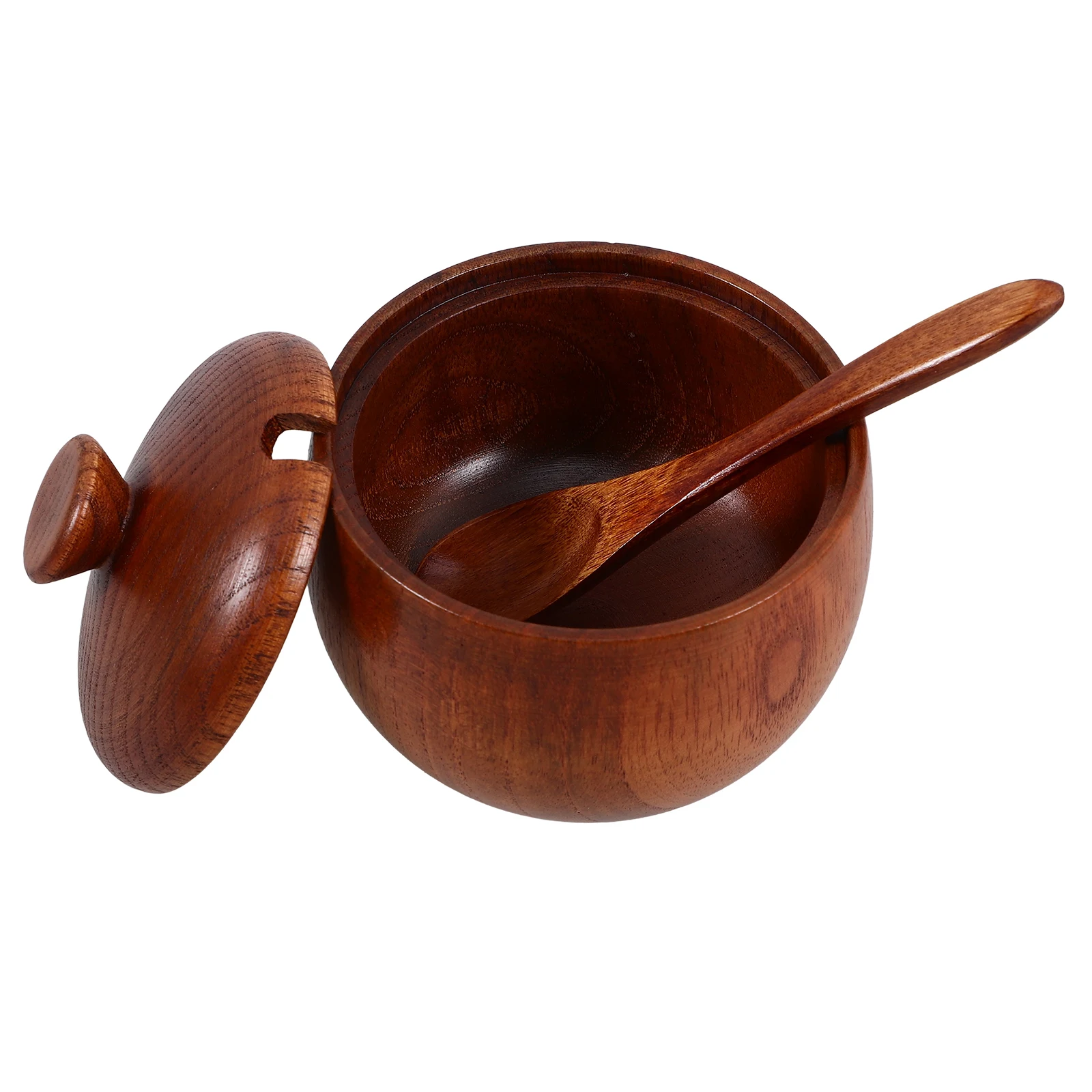 

Wooden Seasoning Jar with Spoon Salt Sugar Container Lid Canister Kitchen Accessories Spice Storage Porcelain
