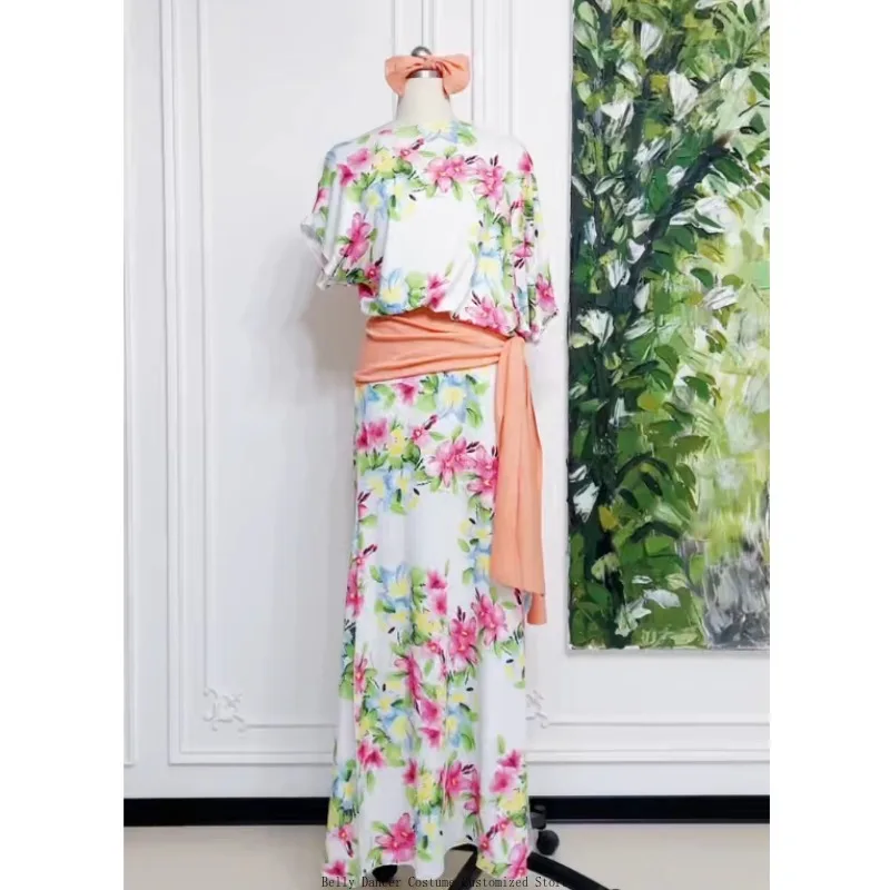 Customized Belly Dance Costumes Piece Saidi Robe Diamond Studded Headscarf Belt Eastern Dance Vine Staff Robe Performance Dress