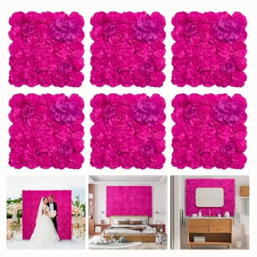 

Flower Wall Backdrop 6 Pcs of 16.5x16.5 Inch Artificial Floral Wall Panel Faux Silk Rose Wall Decor Ideal for Wedding Celebrati
