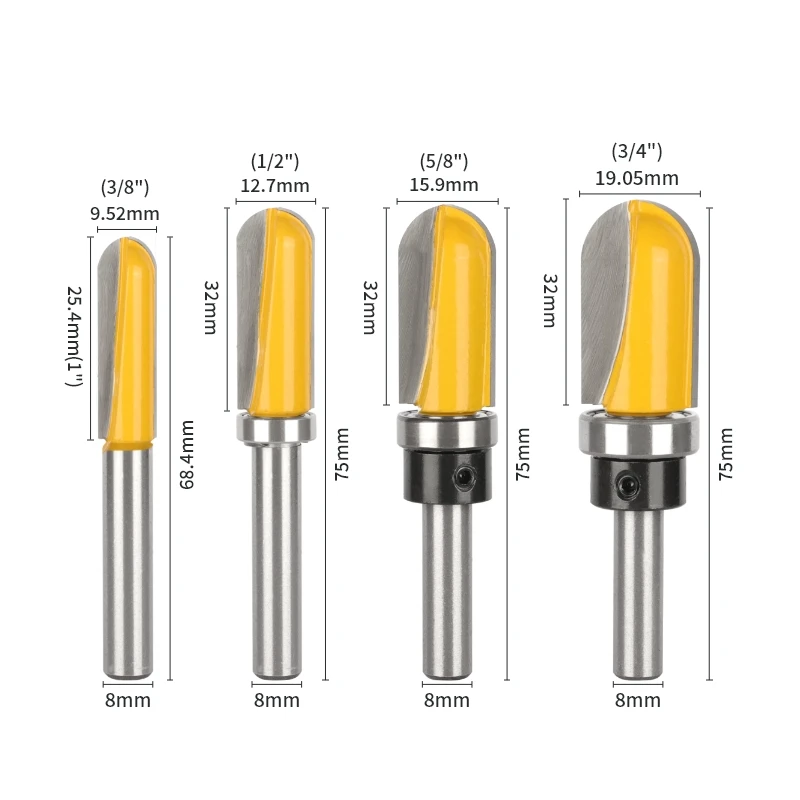 YUSUN Round Nose Bit With Bottom Bearing Router Bit Woodworking Milling Cutter For Wood Bit Face Mill Carbide Cutter End Mill