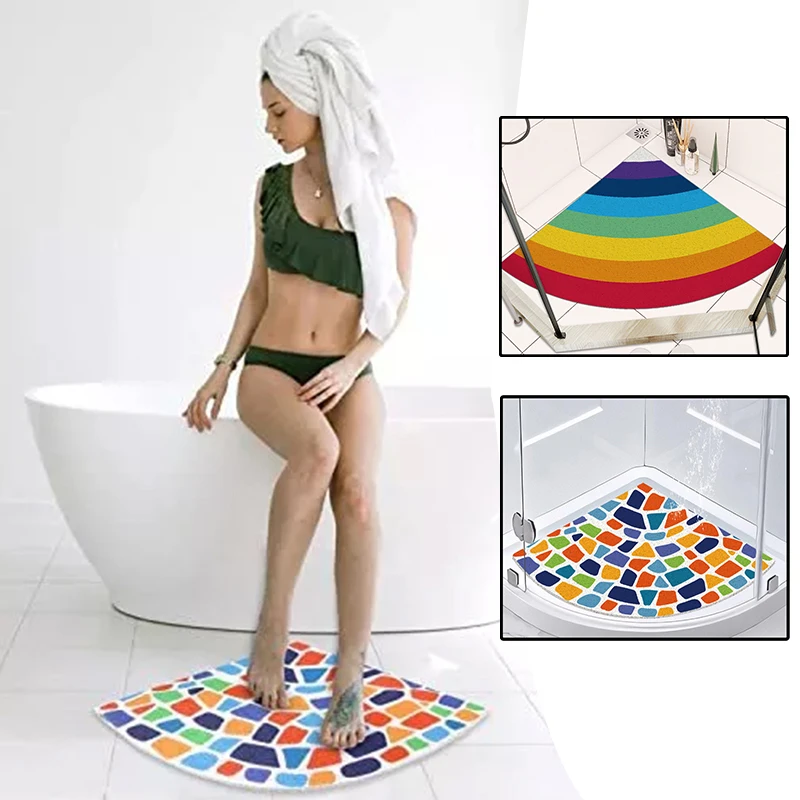 L-Shaped Bathroom Corner Mat PVC Non-slip Durable Water Absorption Low-Profile Floor Foot Mat Soft Bath Mat Bathroom Rug