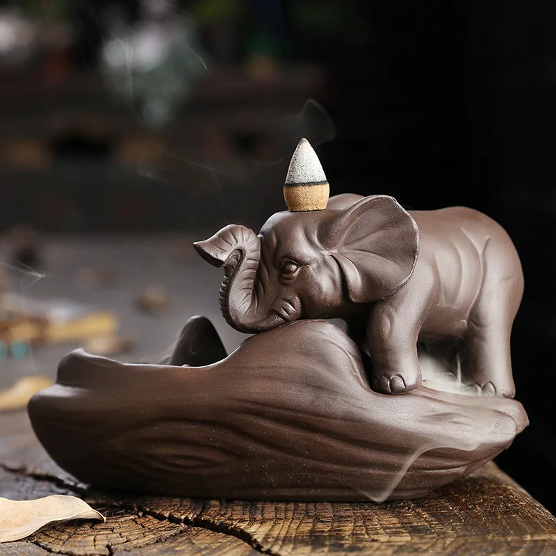 Purple Clay Sandalwood Backflow Incense Burner Creative European Style Home Decor Elephant Smoke Viewing Backflow Aromatherapy B
