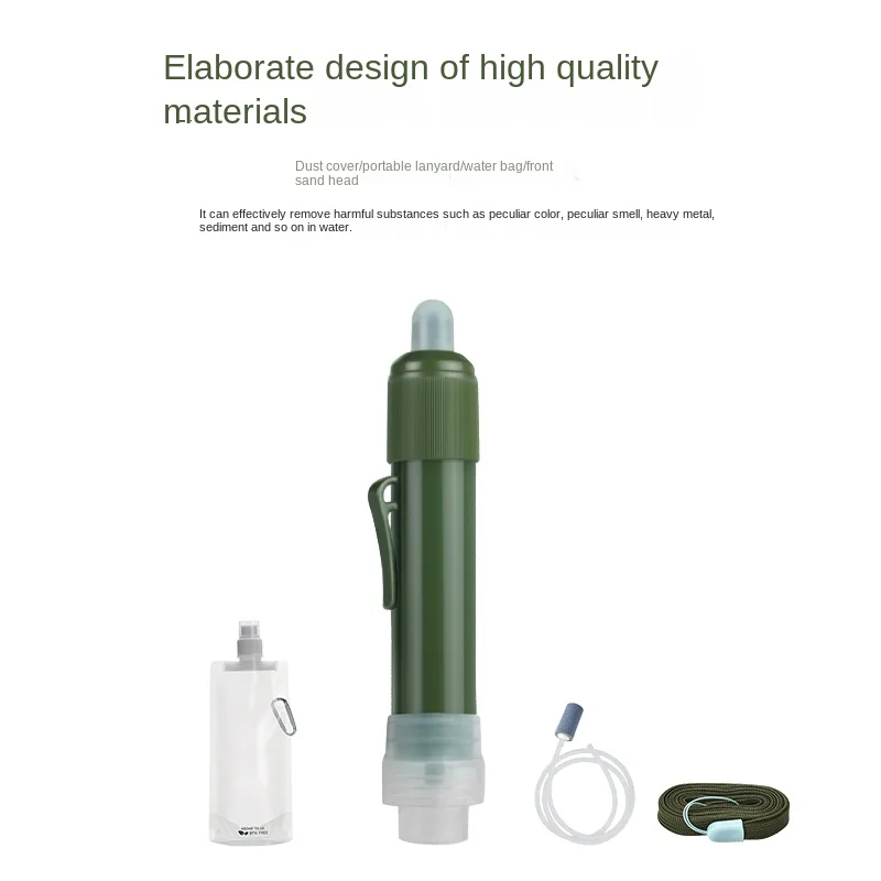 1pc Outdoor Mini Camping Purification Water Filter Straw TUP Carbon Fiber Water Bag for Survival or Emergency Supplies