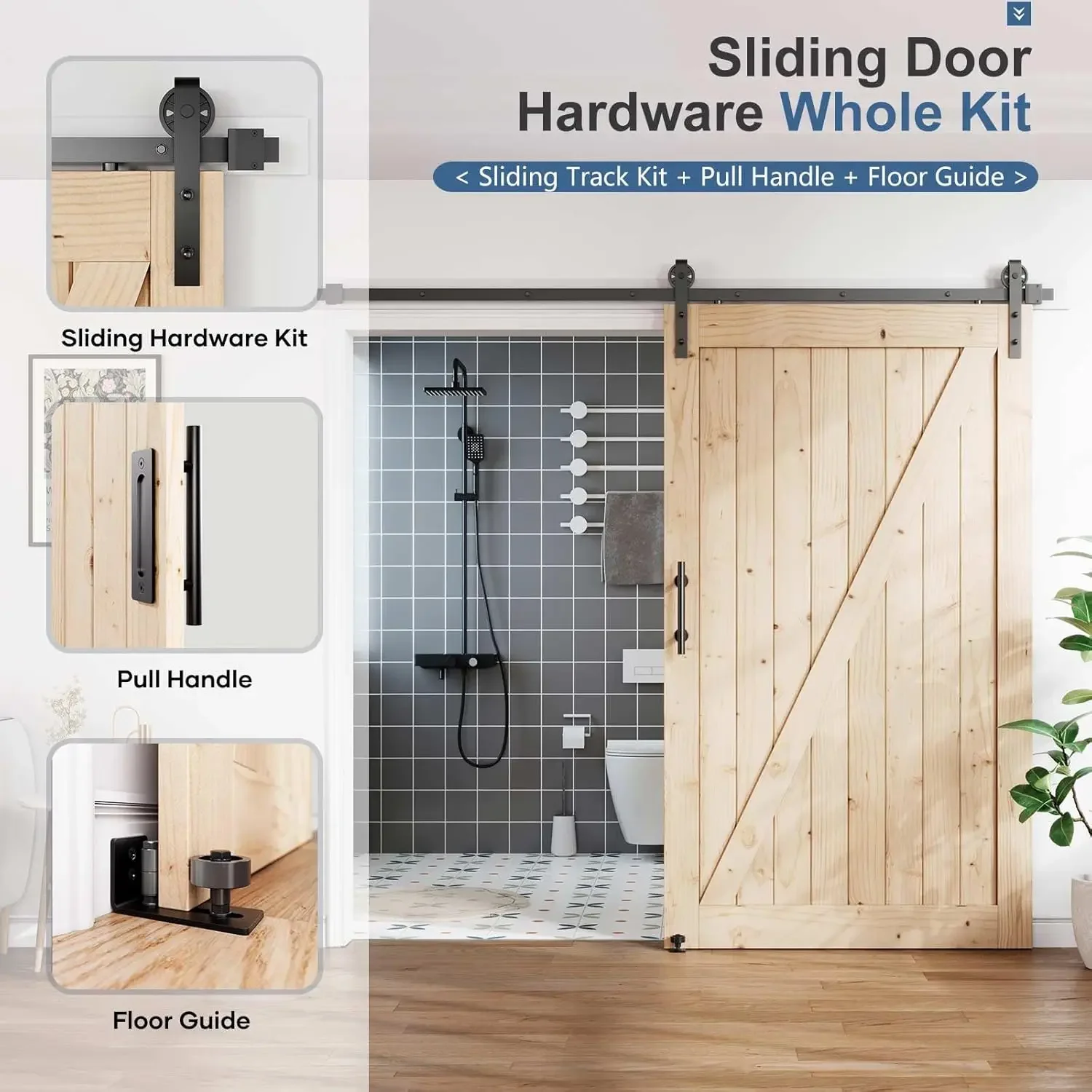 8FT Sliding Barn Door Hardware Track Kit & Handle,Big Industrial Spoke Wheel Pulley,Wall Mount,Slide Smoothly Quietly,Easy Insta