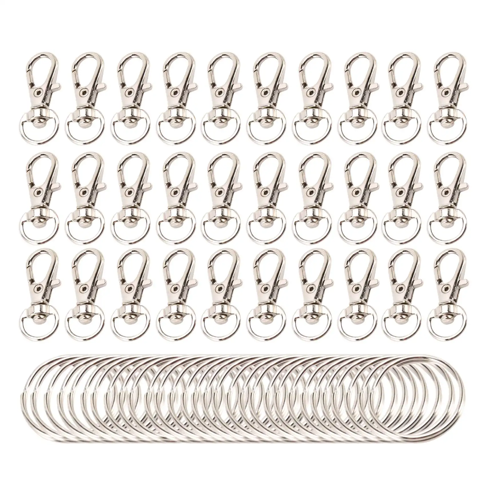 60 Pieces Key Ring Clip Hooks Twist Locks Lanyard Snap Hooks with Split Key Rings (Silver)