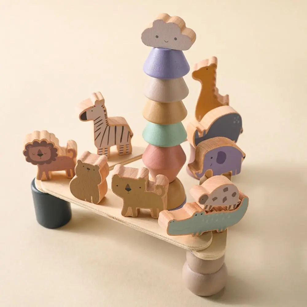 

Montessori Wooden Animals Blocks Set Puzzle Interactive Animal Model Balance Toy Simulation Stackable Animal Shape Stacking Toys