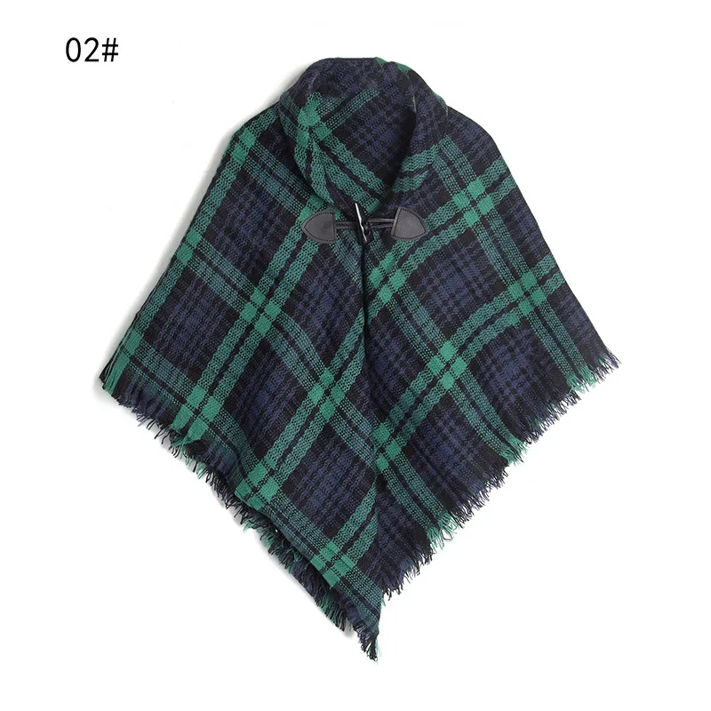 Filles enfants gland Plaid enveloppes écharpe automne hiver tricoté chaud châle enveloppes pull chandails enfant corne bouton Poncho Cape Cape